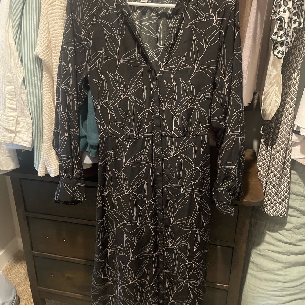 a new day Black and White Leaf Pattern Dress